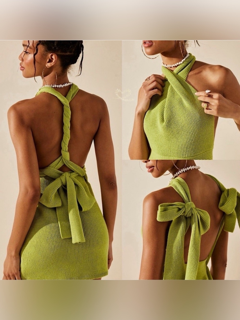 NEW Free People Beach Orchid Knit Mini Dress Gray Backless Halter Size Small - Picture 3 of 13
